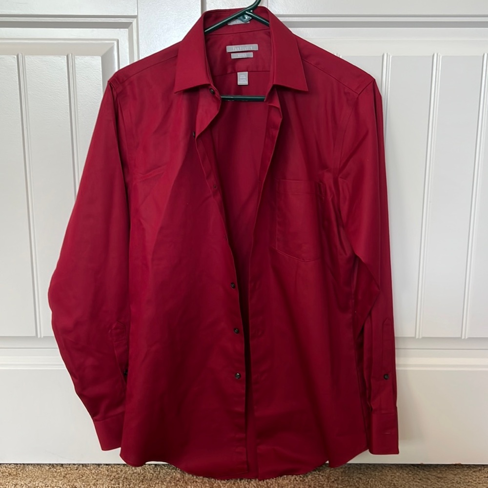 VanHeusen Men Red Long Sleeve Shirt Fitter 14 1/2 32/33